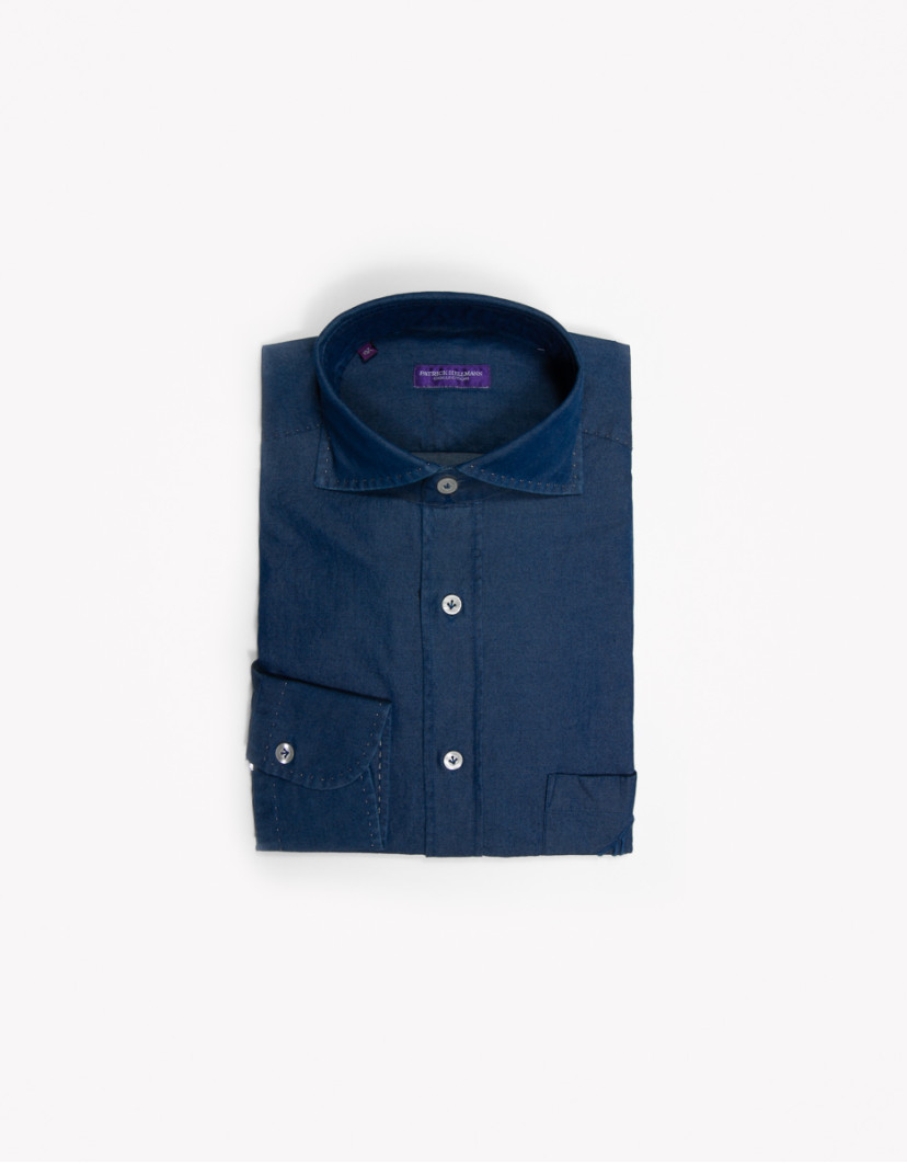 Patrick-Hellmann-Collection-Thin-Navy-Blue-Jeans-Shirt-image Patrick Hellmann Collection Thin Navy Blue Jeans-Shirt image